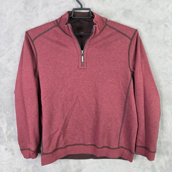Mens Tommy Bahama Brown Red Reversible Pullover Sweater 1/4 Zip 100% Cotton L - Picture 5 of 10